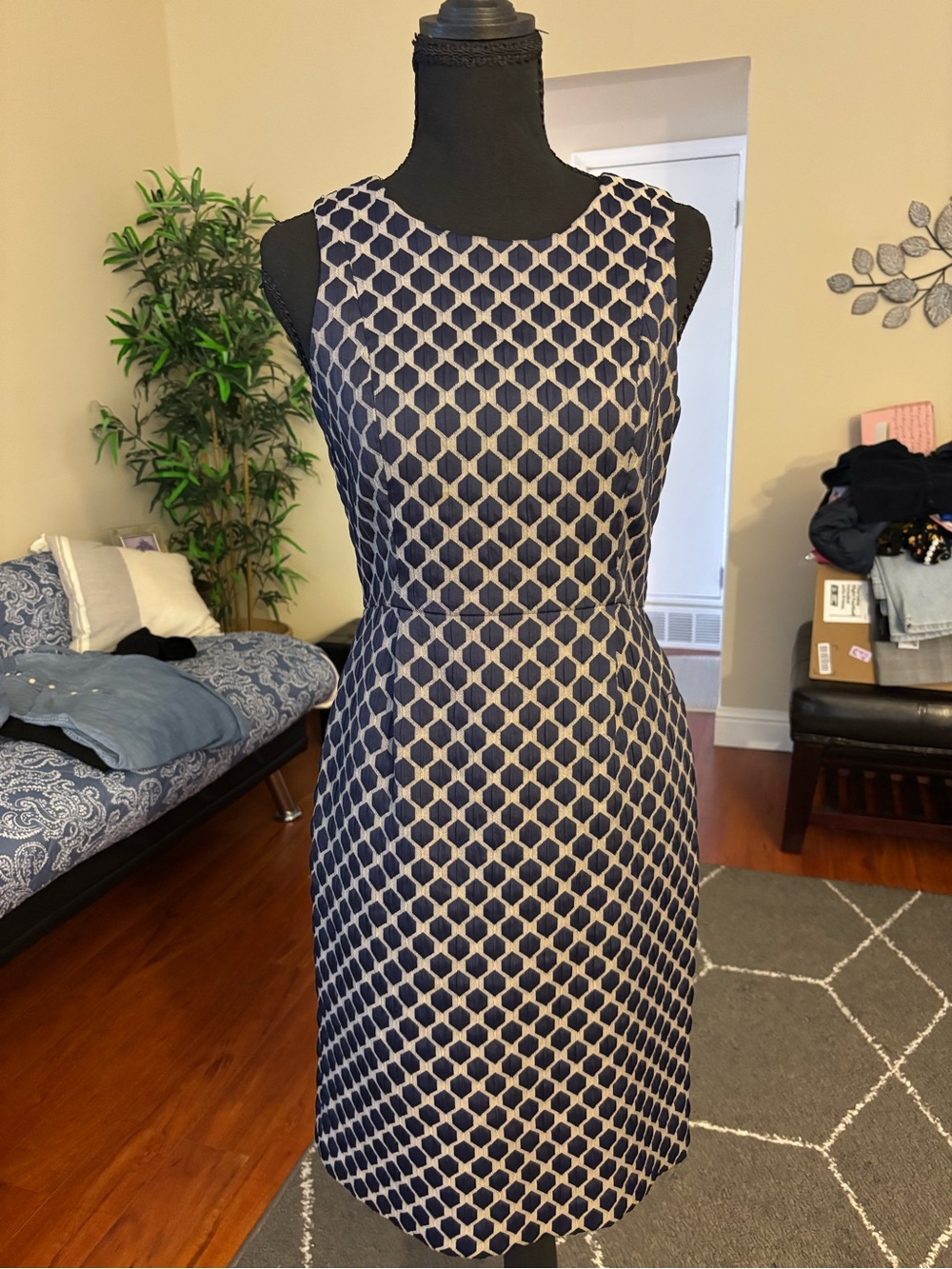 Banana Republic Navy and Cream Geometric Sheath Dress